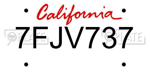 7FJV737 California License Plate