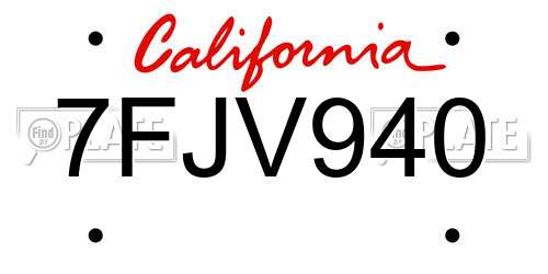 7FJV940 California License Plate