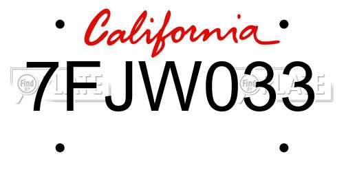 7FJW033 California License Plate