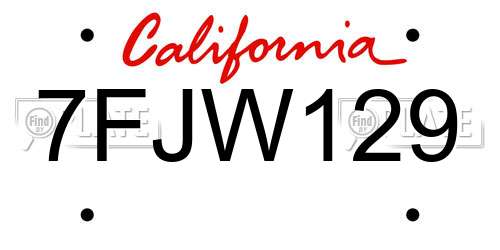 7FJW129 California License Plate