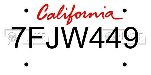 7FJW449 California License Plate