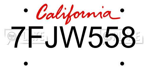 7FJW558 California License Plate