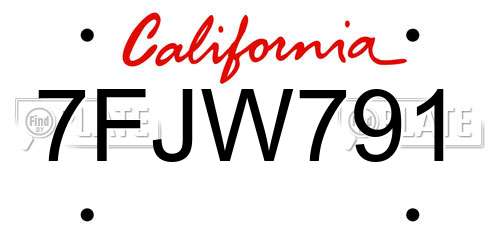 7FJW791 California License Plate