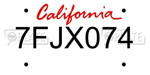 7FJX074 California License Plate