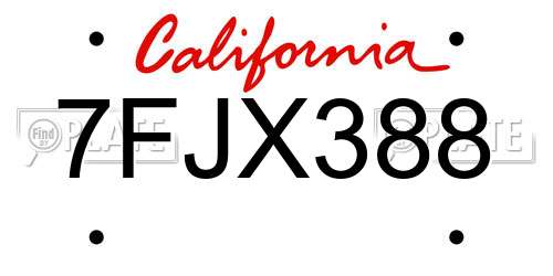 7FJX388 California License Plate