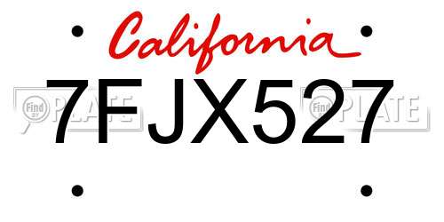7FJX527 California License Plate