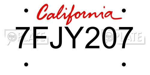 7FJY207 California License Plate