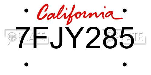 7FJY285 California License Plate
