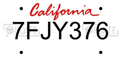 7FJY376 California License Plate