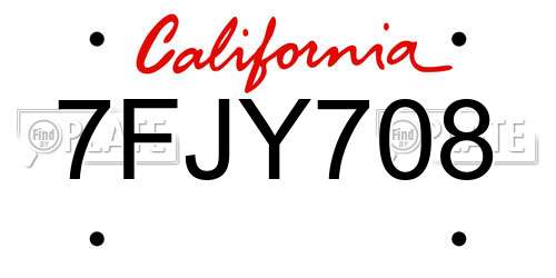 7FJY708 California License Plate
