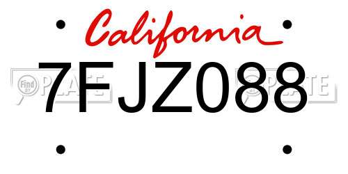 7FJZ088 California License Plate