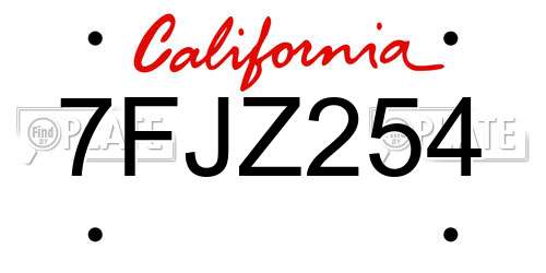 7FJZ254 California License Plate