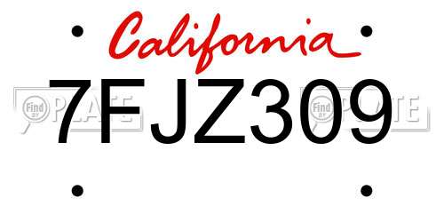 7FJZ309 California License Plate