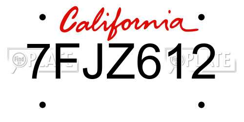 7FJZ612 California License Plate