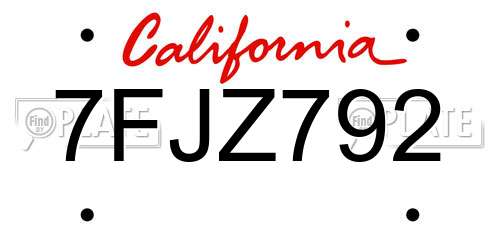7FJZ792 California License Plate
