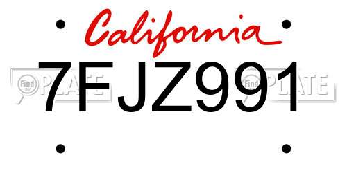 7FJZ991 California License Plate