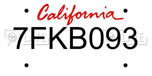 7FKB093 California License Plate