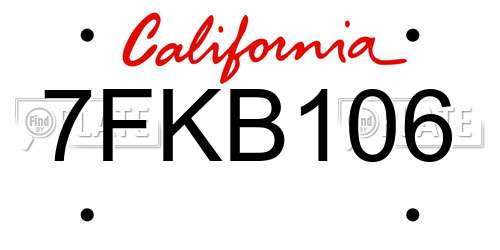 7FKB106 California License Plate
