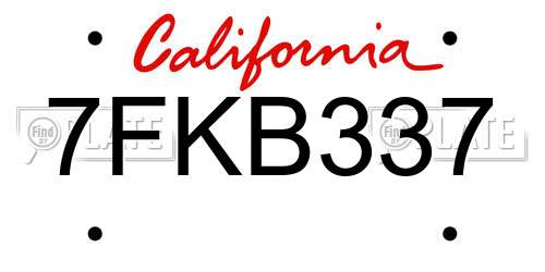 7FKB337 California License Plate