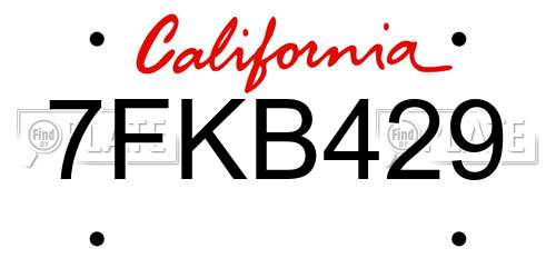 7FKB429 California License Plate