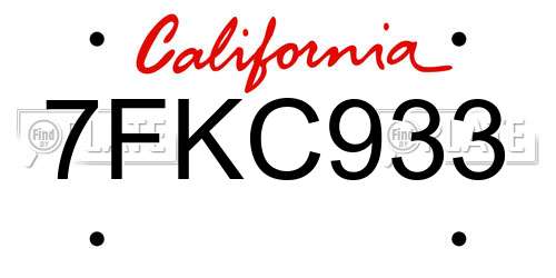 7FKC933 California License Plate