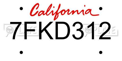 7FKD312 California License Plate