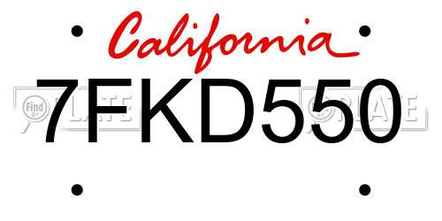 7FKD550 California License Plate