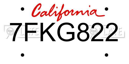7FKG822 California License Plate
