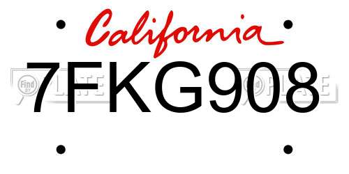 7FKG908 California License Plate