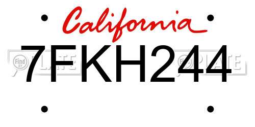 7FKH244 California License Plate