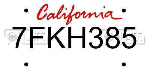 7FKH385 California License Plate