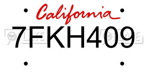 7FKH409 California License Plate