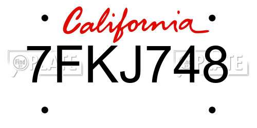 7FKJ748 California License Plate
