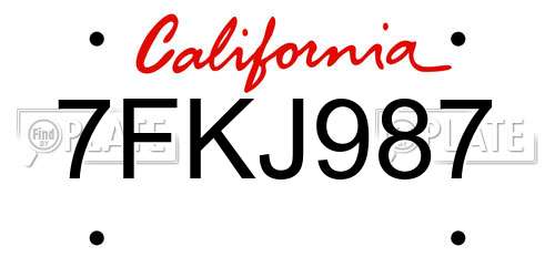 7FKJ987 California License Plate