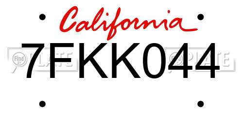 7FKK044 California License Plate