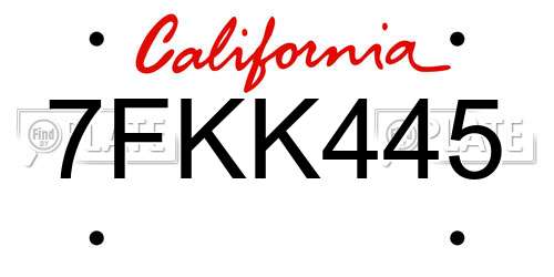 7FKK445 California License Plate