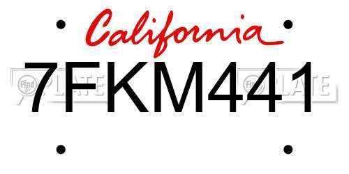 7FKM441 California License Plate