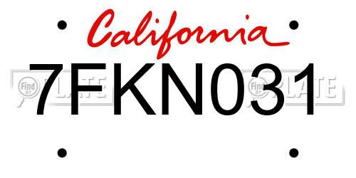 7FKN031 California License Plate