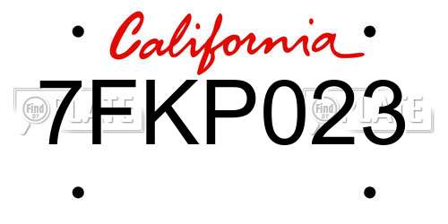 7FKP023 California License Plate