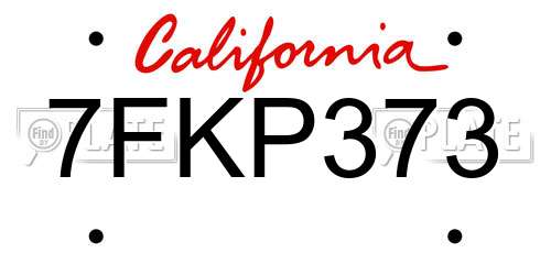 7FKP373 California License Plate
