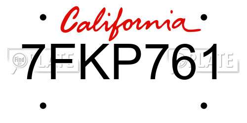 7FKP761 California License Plate