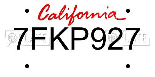 7FKP927 California License Plate