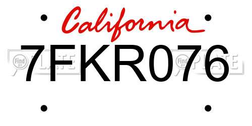 7FKR076 California License Plate