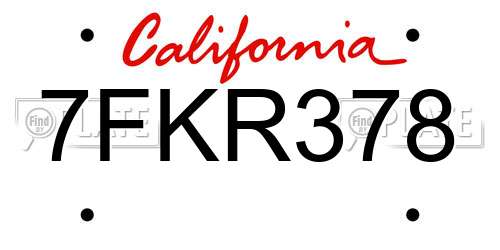 7FKR378 California License Plate