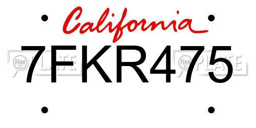 7FKR475 California License Plate