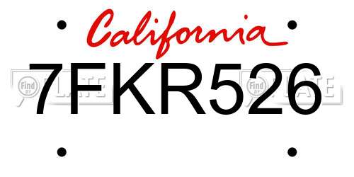 7FKR526 California License Plate