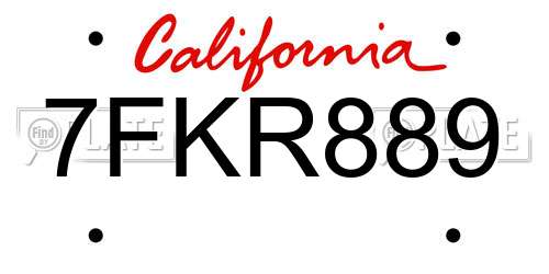 7FKR889 California License Plate