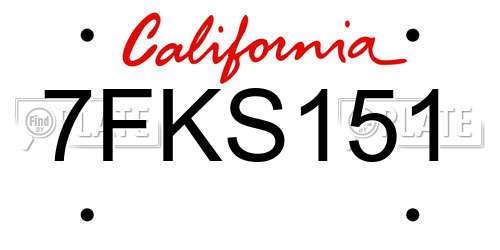 7FKS151 California License Plate