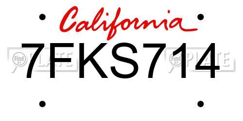 7FKS714 California License Plate