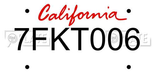 7FKT006 California License Plate
